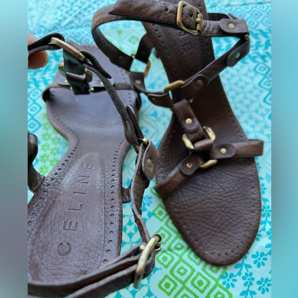 Celine Dark Brown Leather Sandals - Picture 2 of 4